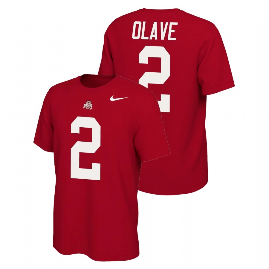 Ohio State Buckeyes Men's NCAA Chris Olave #2 Scarlet Name & Number Retro Nike College Football T-Shirt ZWA8649DM